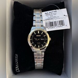 Seiko Women's Two-Tone Solar Watch - Black dial